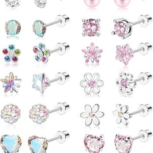 CASSIECA 16 Pairs Hypoallergenic Screw Back Earrings for Women Girls