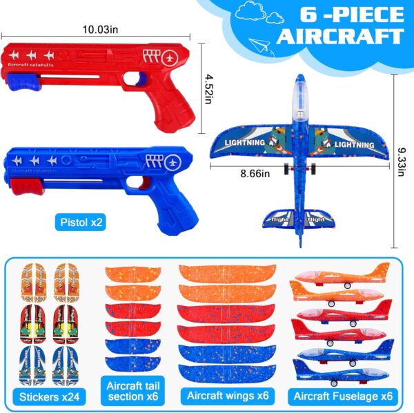 3 Pack Airplane Launcher Toys, 2 Flight Modes LED Foam Glider Catapult Plane, - Image 2