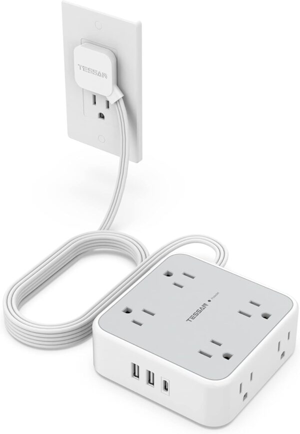 Power Strip Surge Protector 10 Ft Cord, 8 AC Outlets, 3 USB Charger(1 USB C Port), TESSAN Ultra Thin Extension Cord,