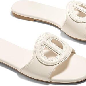 Coutgo Womens Dressy Flat Sandals Open Toe Slip on Leather Summer Beach Slide Sandals