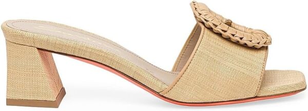 Marta 50MM Raffia & Leather Buckle Mules