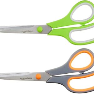 Amazon Basics Stainless Steel Scissors for Office, Crafts, Multipurpose, Sharp, Comfort Grip, PVD Coated, 2 Pack,