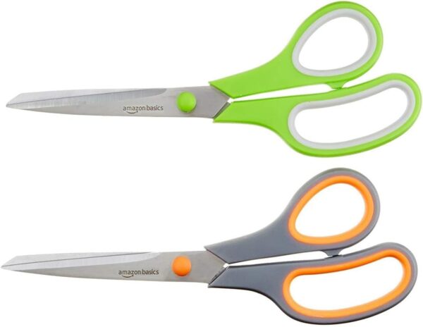 Amazon Basics Stainless Steel Scissors for Office, Crafts, Multipurpose, Sharp, Comfort Grip, PVD Coated, 2 Pack,