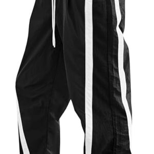Fisoew Women's Baggy Wide Leg Pants Casual Drawstring Elastic Waisted Contrast Color Workout
