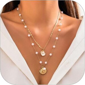Seashell Necklace for Women Shell Necklace Summer Outfits for Women Adjustable Layered Sea Shell Charm