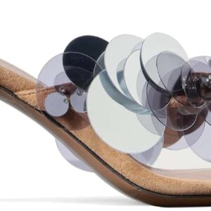 Black Flip Flop Heels Sandals for Women with Plastic Disc Straps Comfortable Slip on Open Toe Kitten Heel