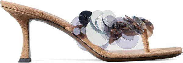 Black Flip Flop Heels Sandals for Women with Plastic Disc Straps Comfortable Slip on Open Toe Kitten Heel