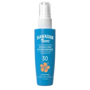 Hawaiian Tropic Weightless Hydration Water Sunscreen Mist for Face SPF 30 | Non-Aerosol Sunscreen Spray Travel Size,