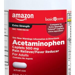 Amazon Basic Care Extra Strength Pain Relief, Acetaminophen Caplets, 500 mg, Pain Reliever/Fever Reducer,