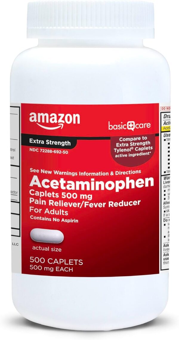 Amazon Basic Care Extra Strength Pain Relief, Acetaminophen Caplets, 500 mg, Pain Reliever/Fever Reducer,