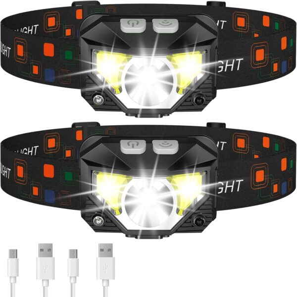 LHKNL Headlamp Flashlight, Lumen Ultra-Light Bright LED Rechargeable Headlight with White Red Light, 2-Pack