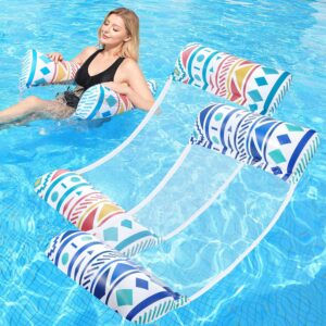 Pool Floats Adult, 2 Pack Inflatable Pool Floats, 4-in-1 Multi-Purpose Rafts Lounger Water Hammock for Swimming Pool