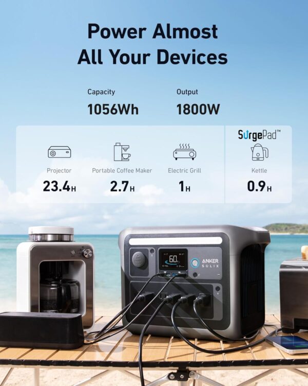 Anker SOLIX C1000 Portable Power Station, 1800W (Peak 2400W) Solar Generator, Full Charge in 58 Min, - Image 3