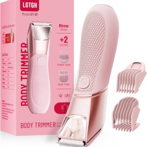 Bikini Trimmer for Women: Mirror Electric Shaver for Body Pubic Hair with LED Light, IPX7 Waterproof