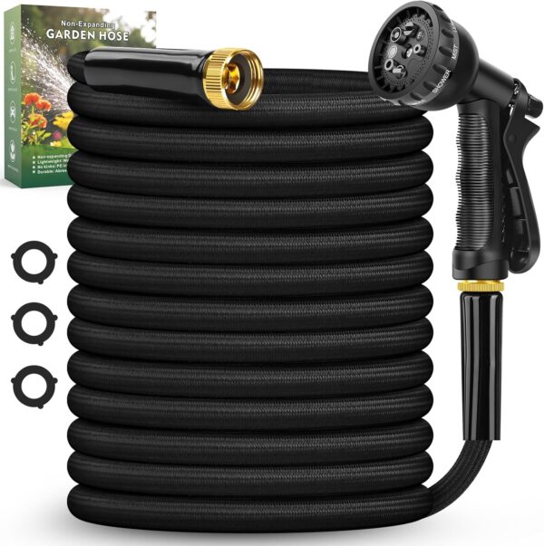 Garden Hose 100FT, Non-Expanding, Lightweight Hose, Leak-Proof Metal Interface, No-Knots, Easy to Carry,