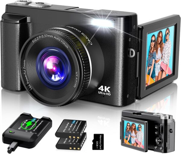 4K Digital Camera for Photography Autofocus, 2024 Latest 48MP Vlogging Camera for YouTube with SD Card,