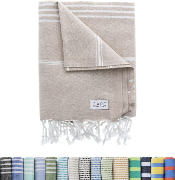 Large Turkish Beach Towel, Classic Beige - Super Soft & Lightweight Quick Dry Absorbent Towels for Beach,